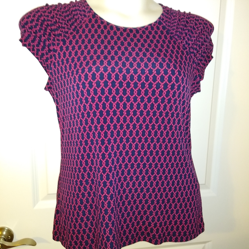 NWT NEW TOMMY HILFIGER Navy & Pink Short Sleeve Blouse Shirt Top Lady's M
